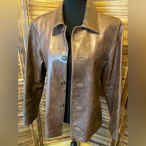 Distressed look brown leather jacket